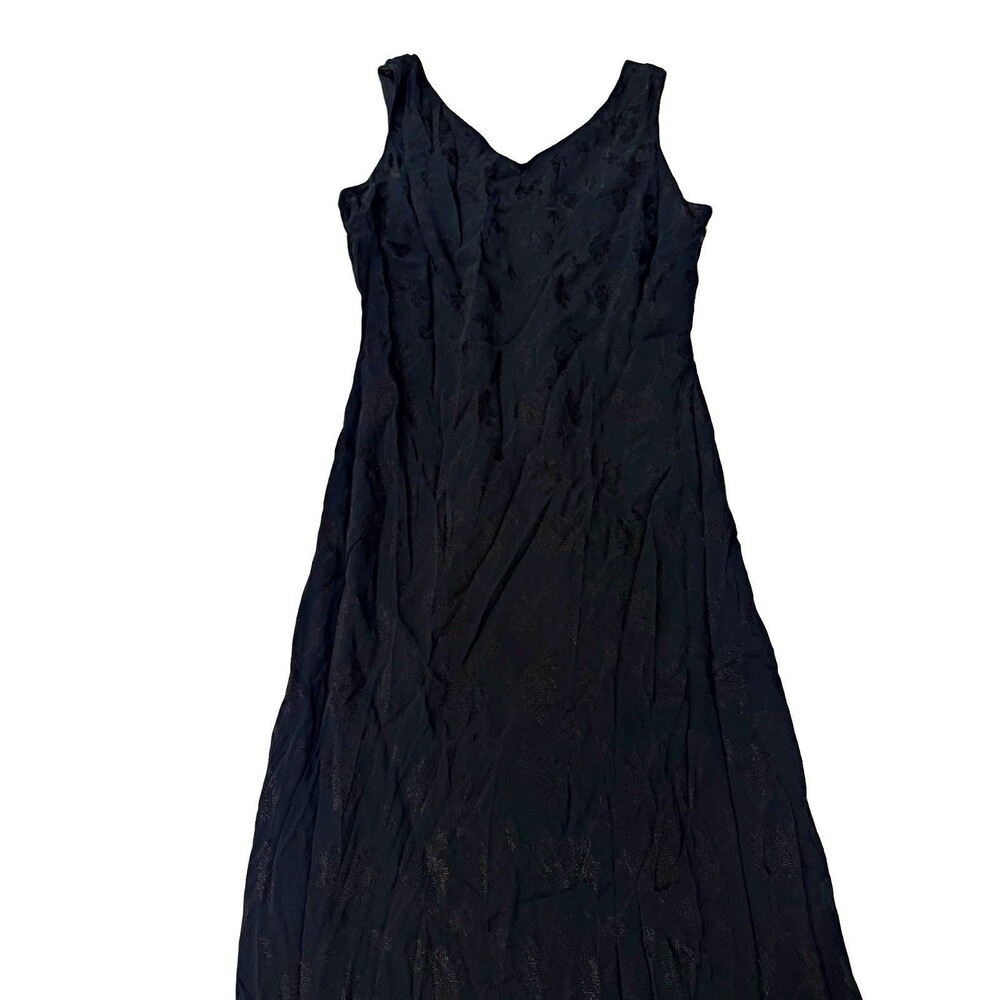Ann Taylor Black Satin Lined Sleeveless V-Neck Maxi Dress Formal 14